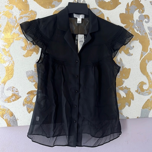 LOFT Tops - ANN Taylor LOFT Petites Size 8P Black Sheer Short Sleeve Blouse New with Tags